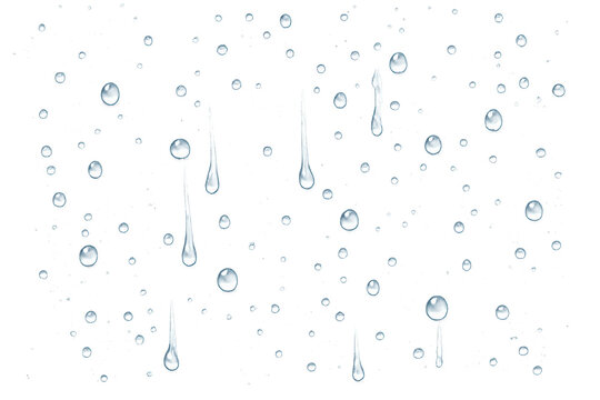 Water drops forming a textured pattern on a transparent background, depicting rain or condensation
