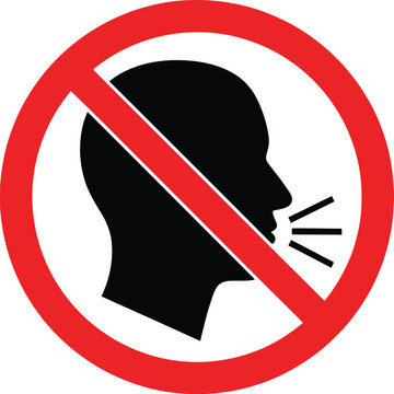 No talking prohibition sign with red circle