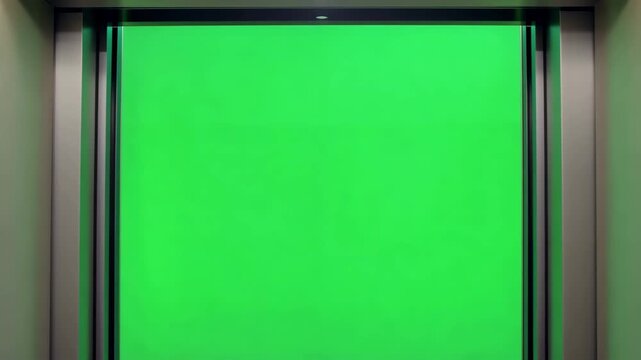 Modern Elevator Doors Opening with Vibrant Green Screen Background