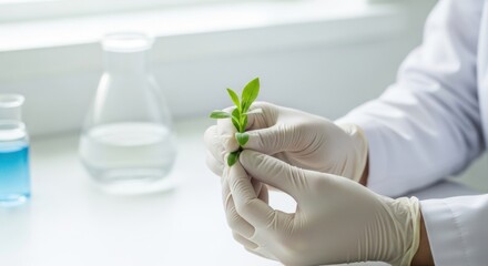 Scientist Examining a Green Plant in Laboratory
