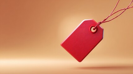 Red tag with string, blank space for text, floating against a muted orange background
