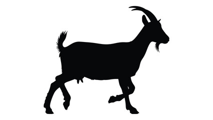 Obraz premium A black silhouette of a male goat standing in profile view