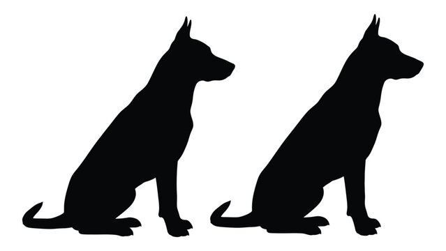 Silhouettes of two great dane dogs sitting in profile facing opposite directions