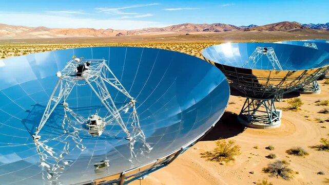 Aerial view of a solar thermal power plant in a desert landscape, generating clean energy.