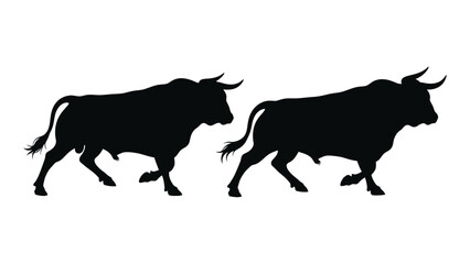Fototapeta premium Silhouettes of two bulls facing opposite directions a minimalist graphic