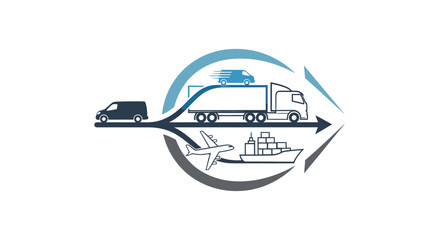 Fototapeta premium Global logistics network with a truck, airplane, and ship, representing efficient cargo transportation and supply chain management, isolated white background.