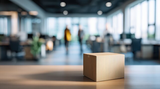personal moving box on a desk in a modern office