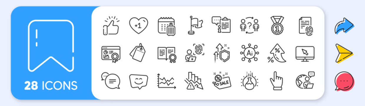 Cursor, Internet and Outsource work line icons. Interest rate, AI generate, Inflation icons. Pack of Delegate question, Fingerprint, Deflation icon. Vector