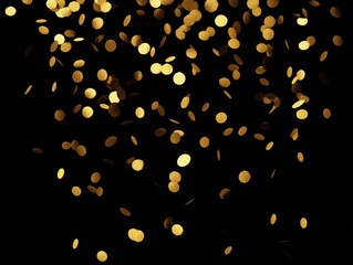 golden confetti falling isolated on a black background