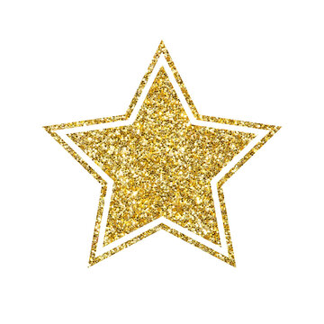 Gold Glitter Star Icon with Sparkling Texture and Decorative Outline on Transparent Background