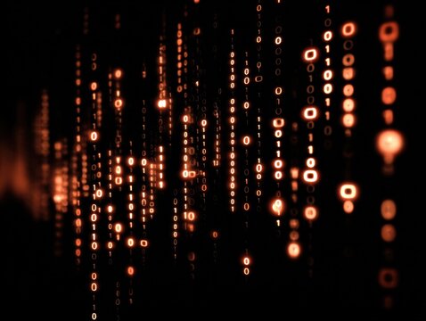 binary code rain glow isolated on a black background