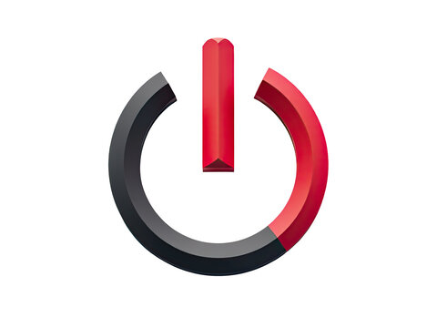 A close-up shot of a red and black power button on a white background, ideal for technology or electronics-related projects