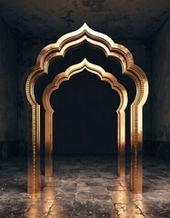 Ornate Golden Archway in Dark Room gateway Islamic