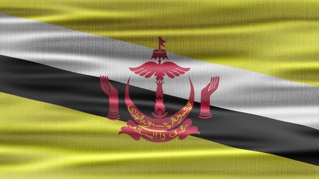 Brunei Darussalam flag waving in the wind with high quality fabric texture