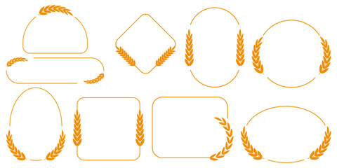 Wheat ear frames and borders collection, organic cereal wreath set. Isolated on transparent background. Vector illustration. © Olga