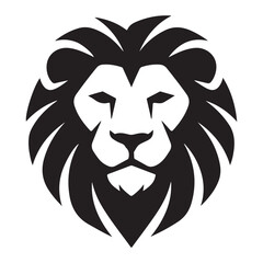 Stylized black and white lion head graphic isolated on transparent background for artistic use