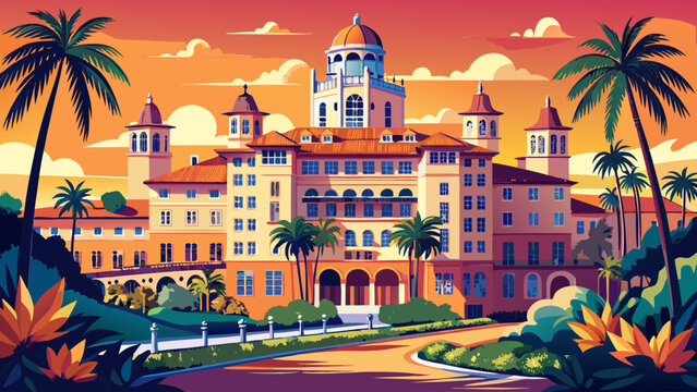 Very beautiful The Biltmore in Coral Gables features Mediterranean Revival architecture, grand towers, and tropical elegance in Florida, USA.
