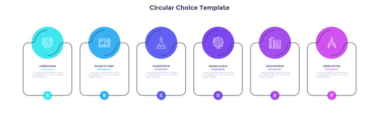 Infographic elements of circular choice template with 3 options, steps or processes. Program steps placed in horizontal row. Modern flat vector illustration for visual presentation