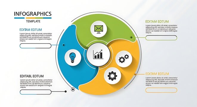 Circular infographic template with icons for presentation and data visualization