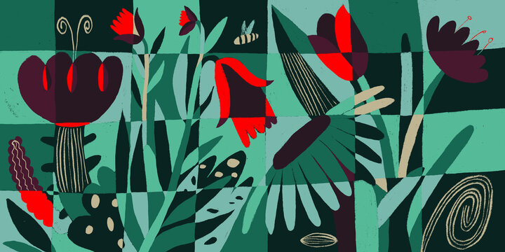 Abstract geometric floral illustration in vibrant colors