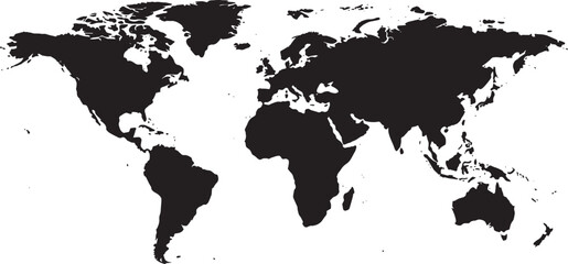 Obraz premium Minimalist black and white world map outline isolated on transparent background, Vector, illustration