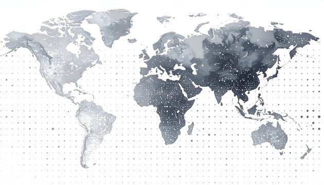 Gray-toned world map with subtle textures, dots, and varied light and dark shades