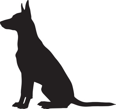 Minimalist black dog silhouette sitting isolated on transparent background, Vector, illustration
