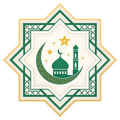 Islamic Star Emblem with Mosque and Crescent Moon graphic isolated on a transparent background