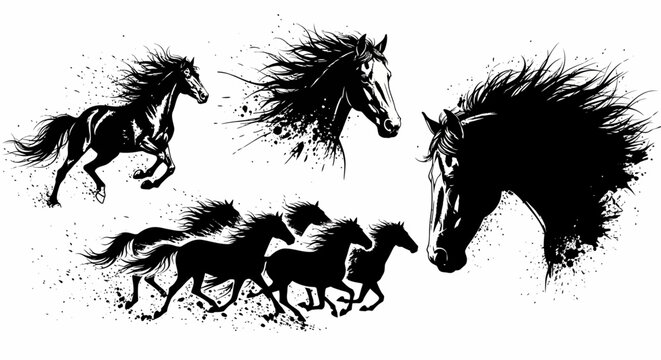 Dynamic Illustration of Horses in Motion, Showcasing Fluid Movement and Energy