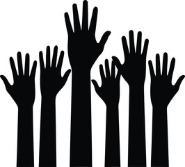 Obraz premium Raised Hands In Unity Silhouette Vector Art Illustration