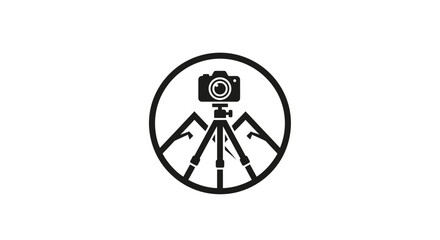 Camera on Tripod Simple Line Art Logo.