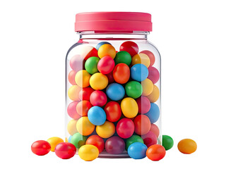 A colorful glass jar filled with various candies