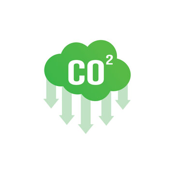 Carbon Dioxide CO2 Emission Cloud Icon with Downward Arrows Environmental Pollution Reduction Concept Vector