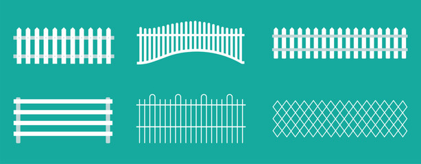 Fence Set Flat Vector Collection Wooden Metal Garden Barrier Icons