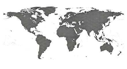 Obraz premium World map illustration showing continents and countries in a grid pattern from a global viewpoint