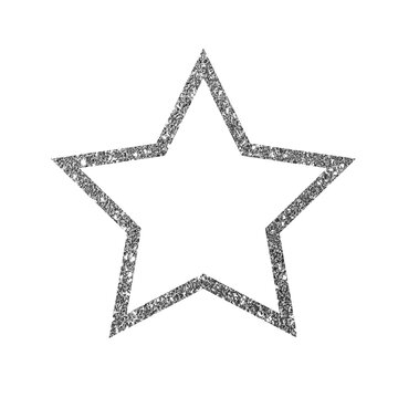 Silver Glitter Star Outline with Sparkling Decorative Border Isolated on Transparent Background