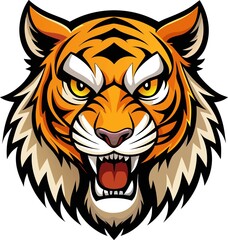 Fototapeta premium Angry tiger face isolated. Head front view. an white background.