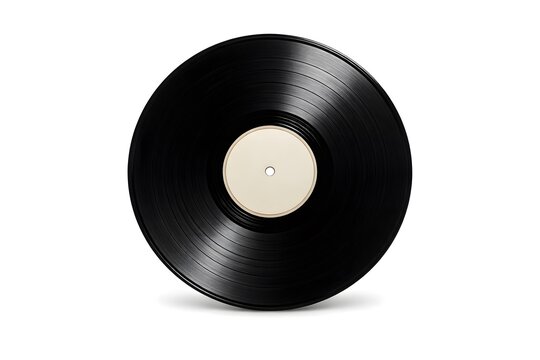 A black vinyl record sits flat on a white background. It has a plain center label without any markings. This record is suitable for music lovers and collectors