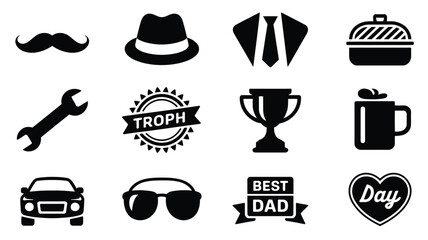Vintage inspired father's day silhouettes for greeting cards and gifts black icons on white background © Pronab