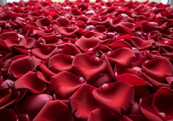Obraz premium Close-up of rich red rose petals covering a surface, symbolizing love and romance