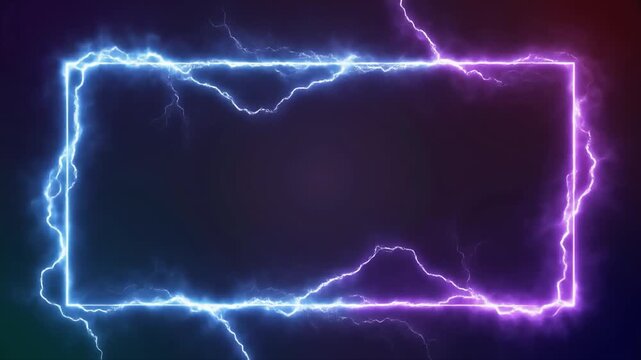 Glowing Neon Lightning Frame with Blue and Pink Electric Energy on Dark Background border