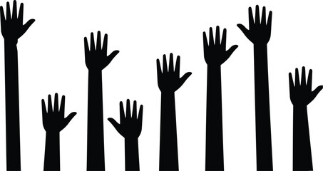 Fototapeta premium Hands vector illustration with people raising fingers for charity and voting