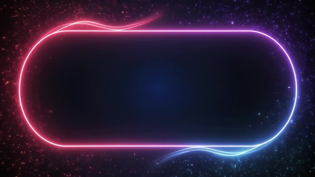 Glowing Neon Rounded Rectangle Frame with Sparkling Particles on Dark Background light border