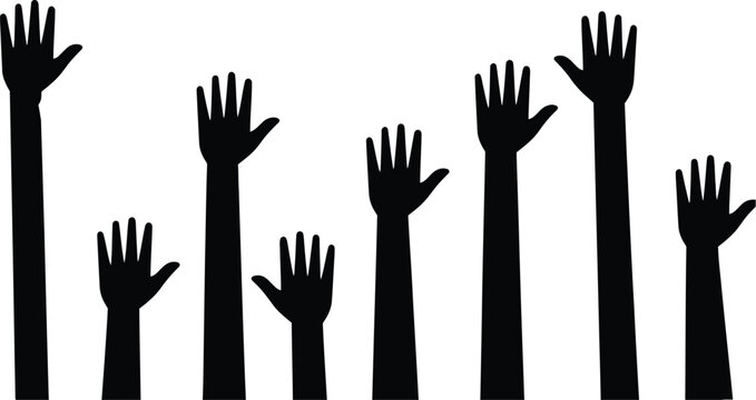 Hands vector illustration with people raising fingers for charity and voting