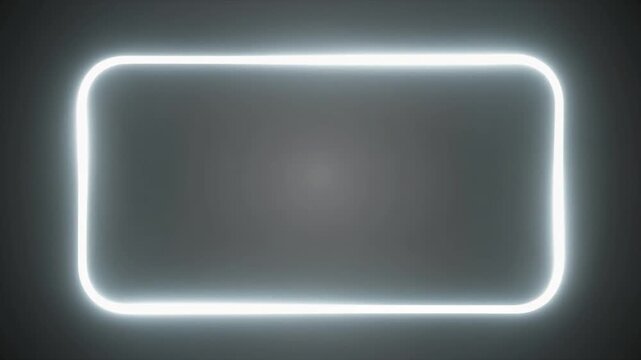 Bright White Neon Rectangle Frame with Rounded Corners on a Dark Gray Gradient Background Keywords: neon, frame, border, rectangle, rounded, corners, bright, white, light, glowing