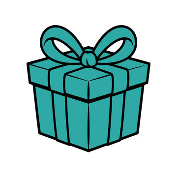 Teal gift box tied with a large symmetrical bow represents a special.