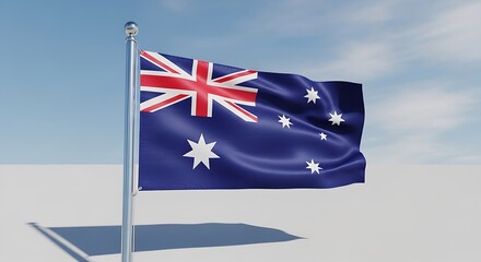 Australian flag waving in the wind on a sunny day