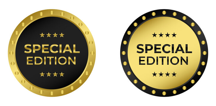 Special edition gold and black badges with premium stars for product packaging