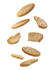 Obraz premium Scattered Golden Brown Cookies on Transparent Background with Various Crumbs and Pieces