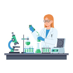 Scientist in lab coat conducting experiment with liquids and equipment